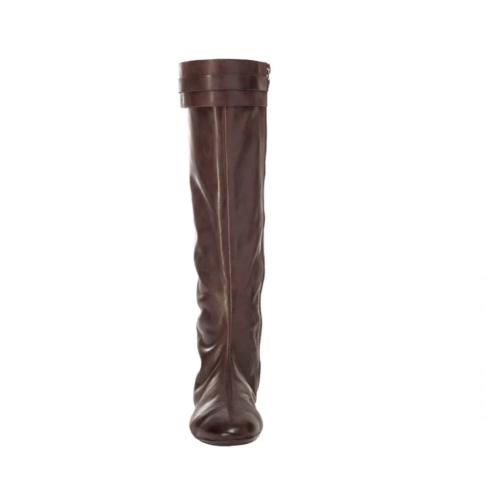 Maxstudio.com Dark Brown Draping Leather Boot Women’s Size 6.5 Fold Over Shaft